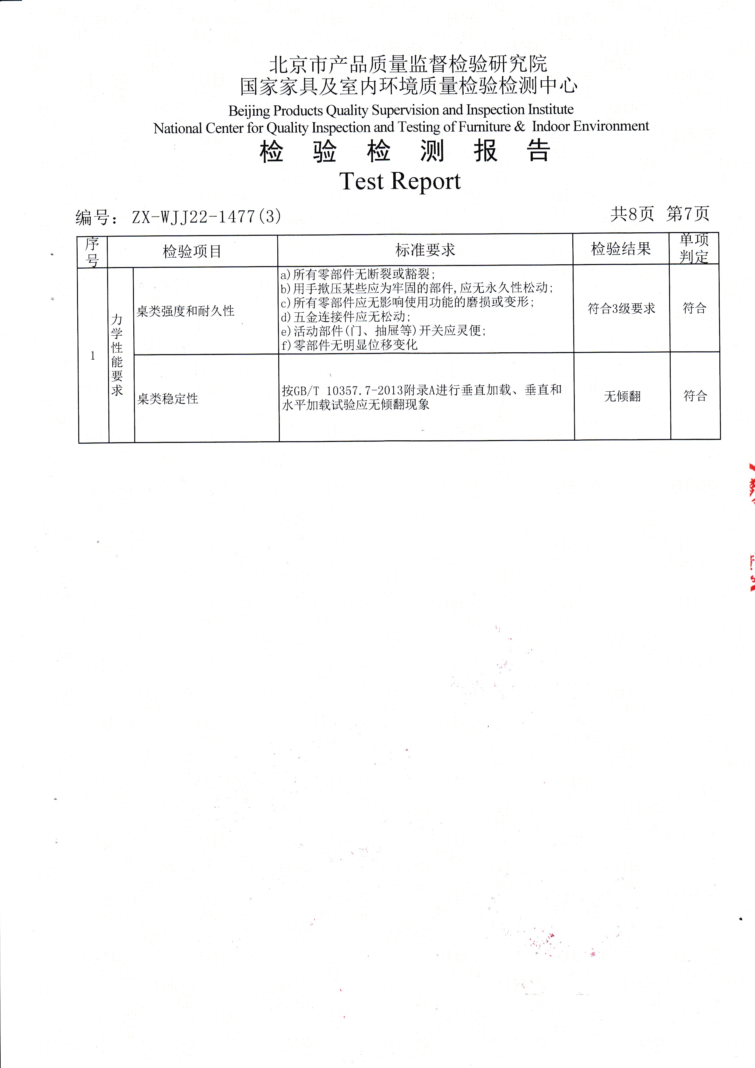 光明家具檢驗(yàn)報(bào)告